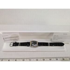Women Watch Leather Black Dogs Quartz Watch Rectangle Water‎ Resist Genuine NWT